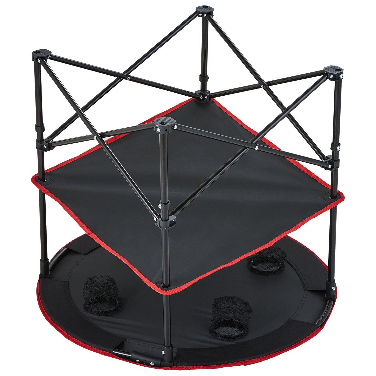 VEVOR Klapptisch Campingtisch 720x720x610 mm, Zusammenklappbarer Gartentisch 2-lagiger Balkontisch Mehrzwecktisch mit 4 Getränkehaltern 25 kg Belastbar Camping Tisch Falttisch Tragbar Oxford-Stoff