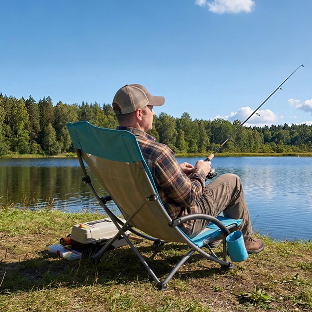 VEVOR Folding Beach Chair, High Back Camping Chairs for Adults, with Cup Pocket, Mesh Back, Carry Bag, Portable Extra Wide Seat Chair 150 kg Heavy Duty Support, for Outdoor, Camp, Light Blue