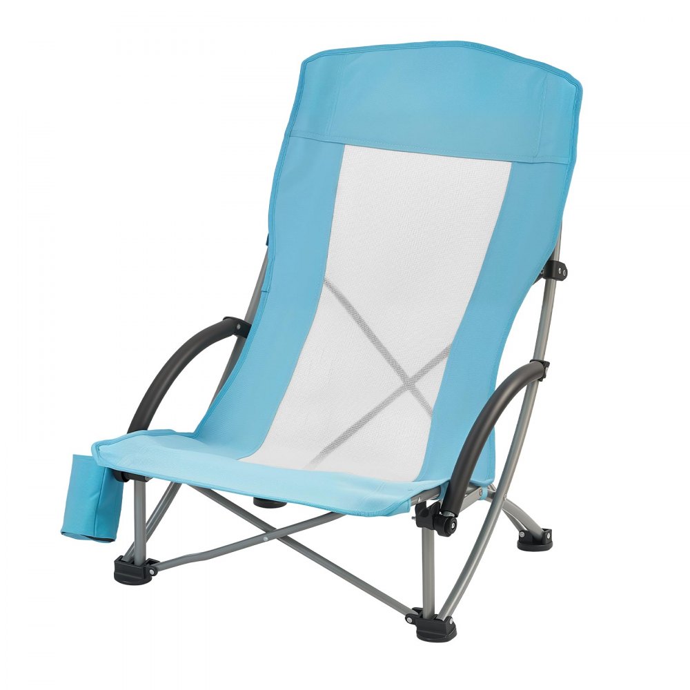 VEVOR Folding Beach Chair, High Back Camping Chairs for Adults, with Cup Pocket, Mesh Back, Carry Bag, Portable Extra Wide Seat Chair 150 kg Heavy Duty Support, for Outdoor, Camp, Light Blue