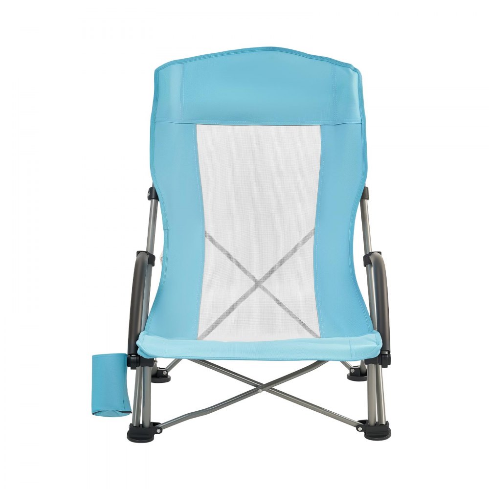 VEVOR Folding Beach Chair, High Back Camping Chairs for Adults, with Cup Pocket, Mesh Back, Carry Bag, Portable Extra Wide Seat Chair 150 kg Heavy Duty Support, for Outdoor, Camp, Light Blue, 2 Pack