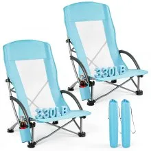 VEVOR 2 x Campingstühle Faltstühle 150 kg Belastbar, Anglerstuhl mit Hoher Rückenlehne & Becherfach & Netzrückenlehne & Tragetasche & Extra Breitem Sitz Strandstühle für Outdoor-Aktivitäten Angeln