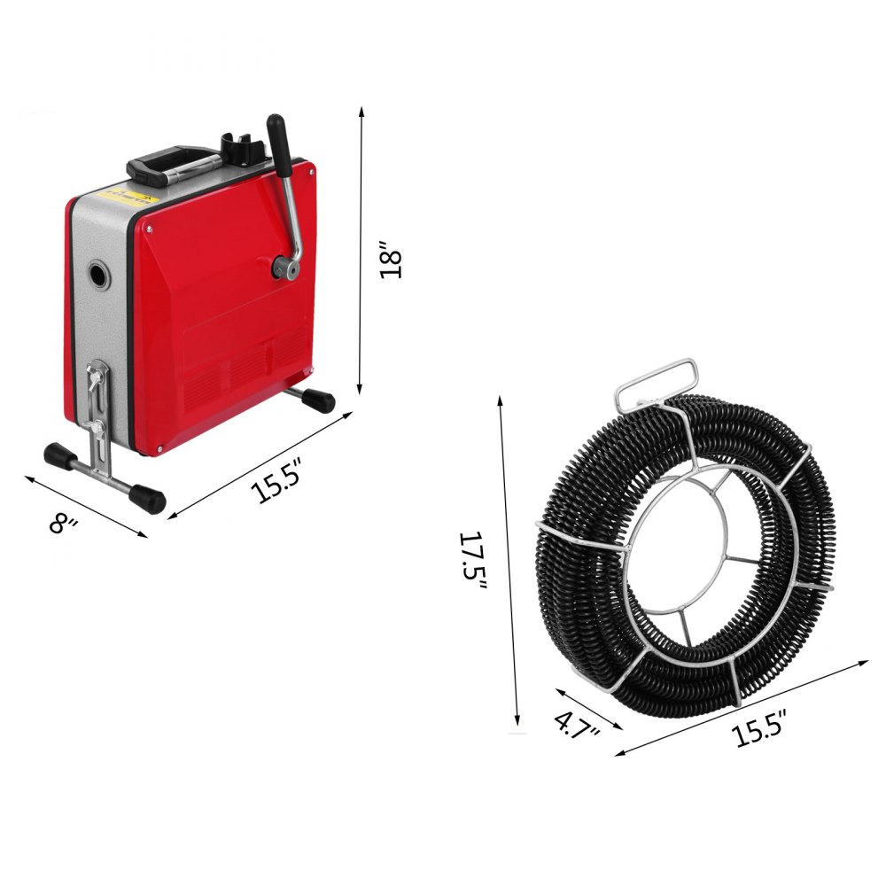 Rohrreinigungsmaschine Rohrreinigungsgerät 390w 12.5mx16mm 12mx22mm Spirale Set
