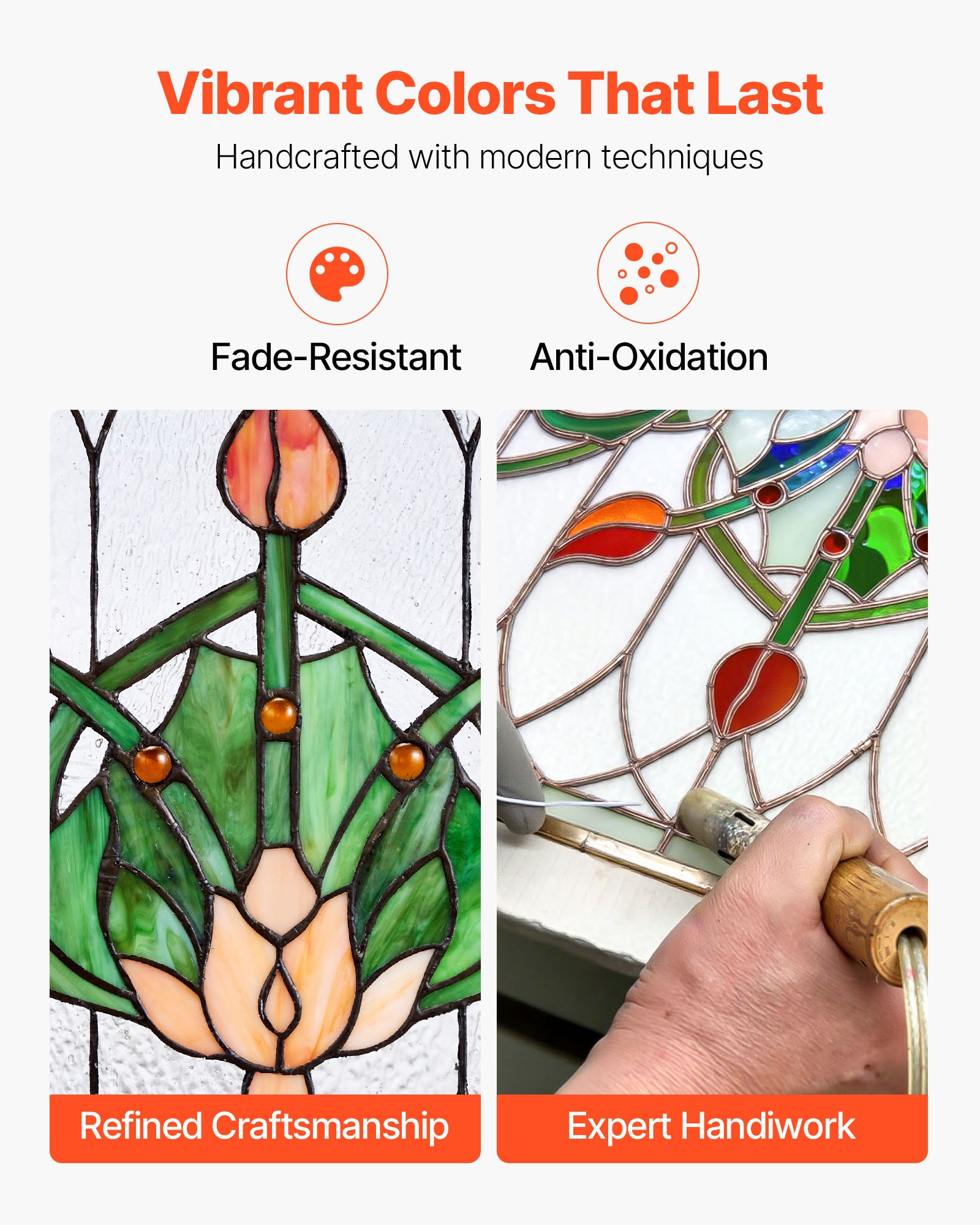 VEVOR Buntglasfensterpaneel (810 x 433 mm) hängendes Buntglas mit Kette, Buntglas im Tiffany-Stil zum Aufhängen, traditionelles rechteckiges Vintage-Kunsthandwerk Fensterdekor für Küche & Kirchen