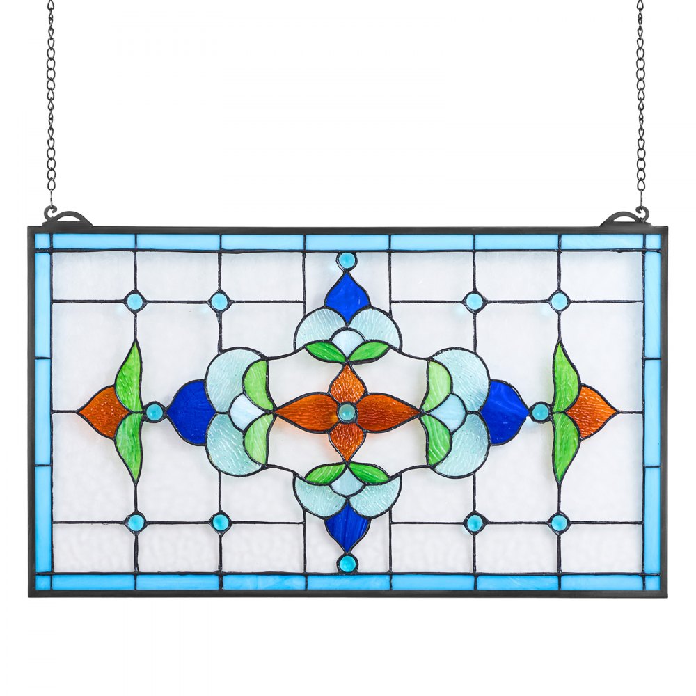 VEVOR Buntglasfensterpaneel (664 x 402 mm) hängendes Buntglas mit Kette, Buntglas im Tiffany-Stil zum Aufhängen, traditionelles rechteckiges Vintage-Kunsthandwerk Fensterdekor für Küche & Kirchen