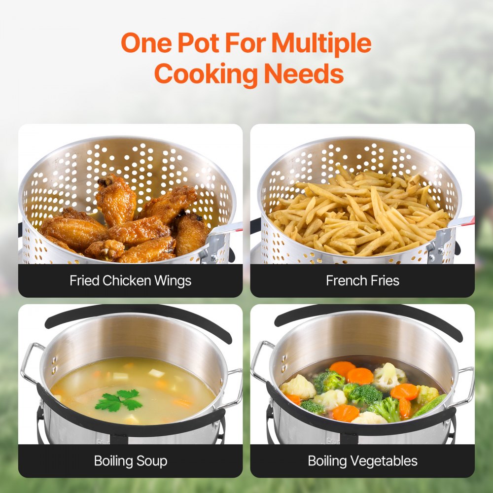 VEVOR Fisch Fritteuse Flügelfritteuse 9,35 L Propan-Fischfritteusen-Set aus Aluminium, Meeresfrüchte-Topf Outdoor mit Thermometer, Siebkorb und 54.000 BTU Propanbrennern, zum Kochen im Freien