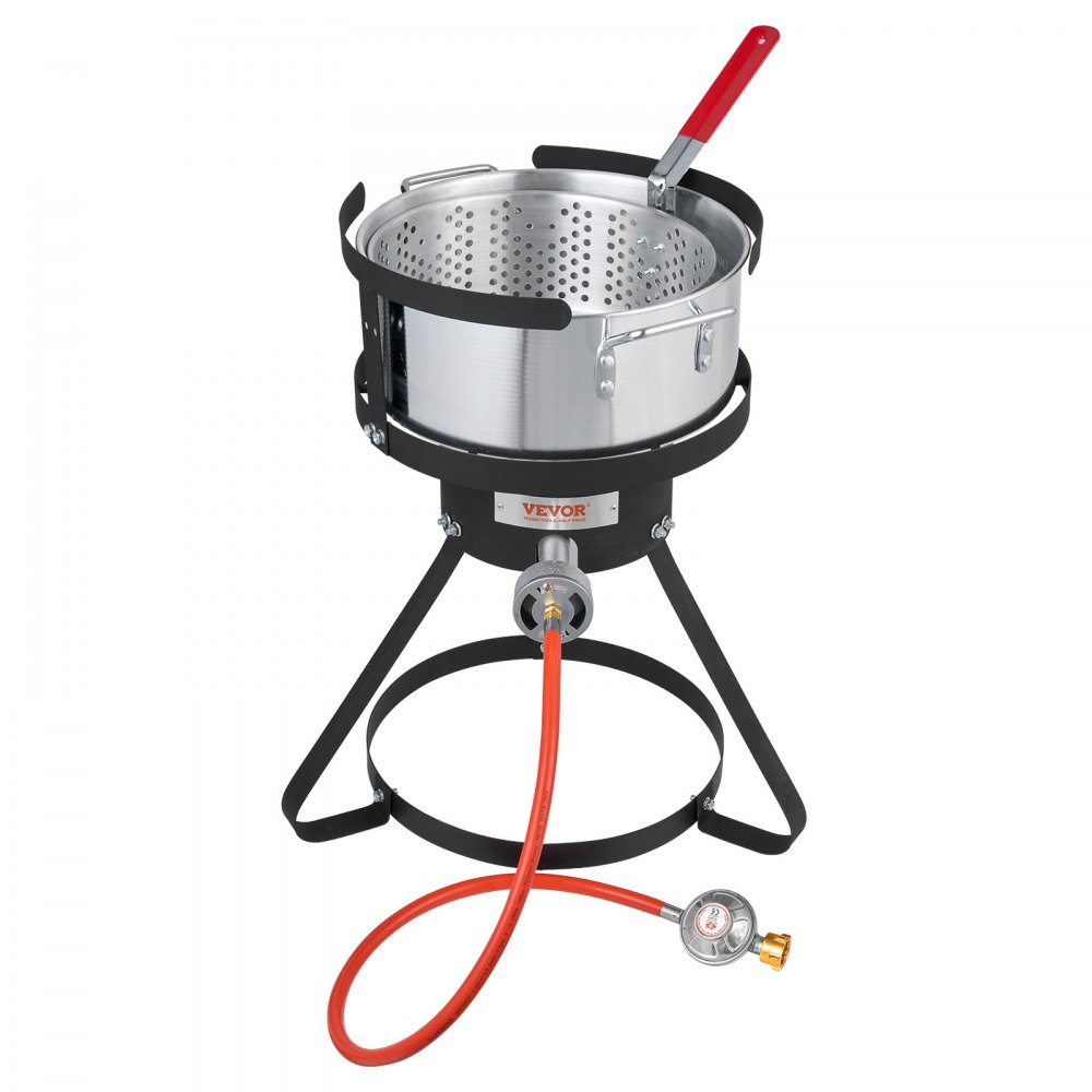 VEVOR Fisch Fritteuse Flügelfritteuse 9,35 L Propan-Fischfritteusen-Set aus Aluminium, Meeresfrüchte-Topf Outdoor mit Thermometer, Siebkorb und 54.000 BTU Propanbrennern, zum Kochen im Freien