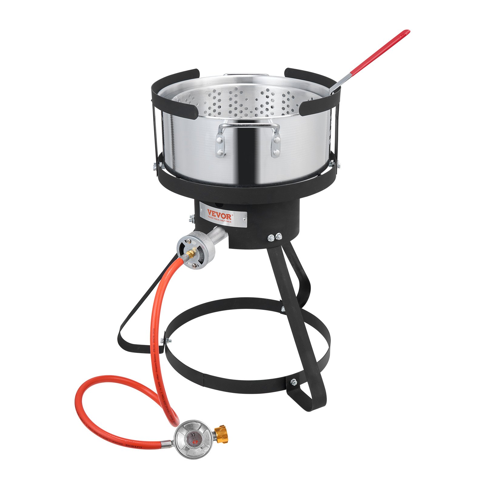 VEVOR Fisch Fritteuse Flügelfritteuse 9,35 L Propan-Fischfritteusen-Set aus Aluminium, Meeresfrüchte-Topf Outdoor mit Thermometer, Siebkorb und 54.000 BTU Propanbrennern, zum Kochen im Freien