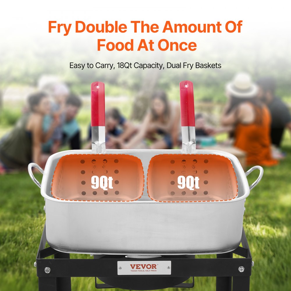 VEVOR Fisch Fritteuse Flügelfritteuse Propan-Fischfritteusen-Set 13,27 L aus Aluminium, Meeresfrüchte-Topf Outdoor mit Thermometer, Siebkorb und 58000 BTU Propanbrennern, zum Kochen im Freien