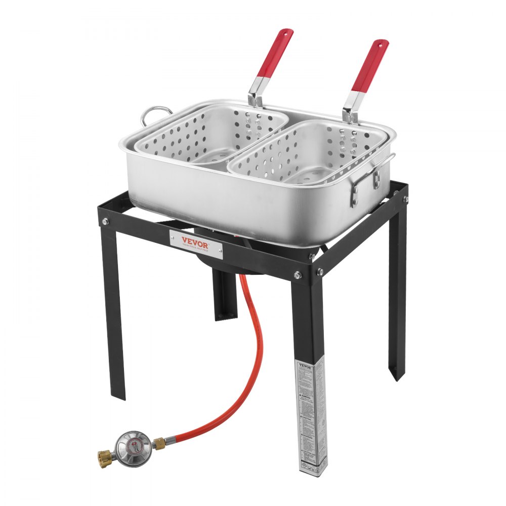 VEVOR Fisch Fritteuse Flügelfritteuse Propan-Fischfritteusen-Set 13,27 L aus Aluminium, Meeresfrüchte-Topf Outdoor mit Thermometer, Siebkorb und 58000 BTU Propanbrennern, zum Kochen im Freien