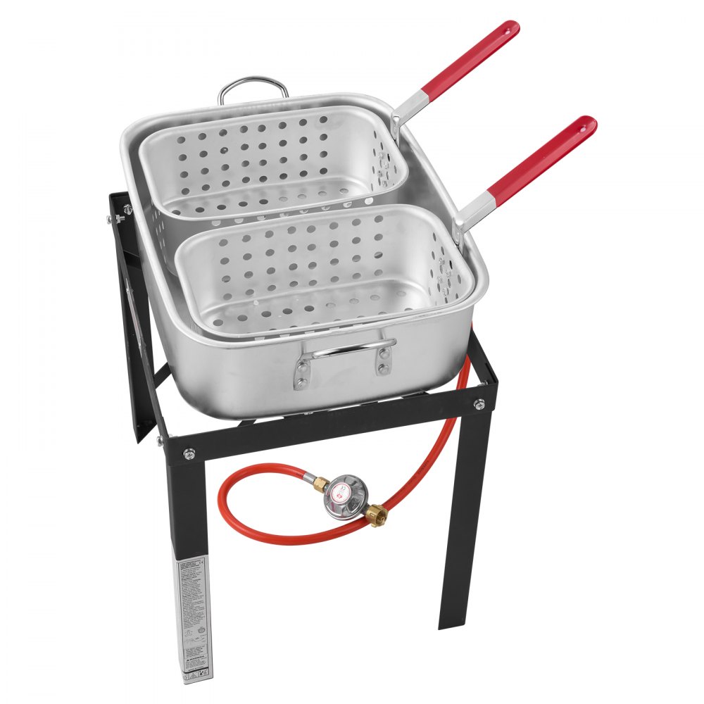 VEVOR Fisch Fritteuse Flügelfritteuse Propan-Fischfritteusen-Set 13,27 L aus Aluminium, Meeresfrüchte-Topf Outdoor mit Thermometer, Siebkorb und 58000 BTU Propanbrennern, zum Kochen im Freien