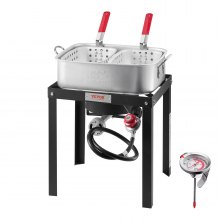 VEVOR Fisch Fritteuse Maschine Propan-Fritteusen Outdoor Aluminium 2 Korb 13,27L