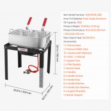 VEVOR Fisch Fritteuse Maschine Propan-Fritteusen Outdoor Aluminium 2 Korb 13,27L