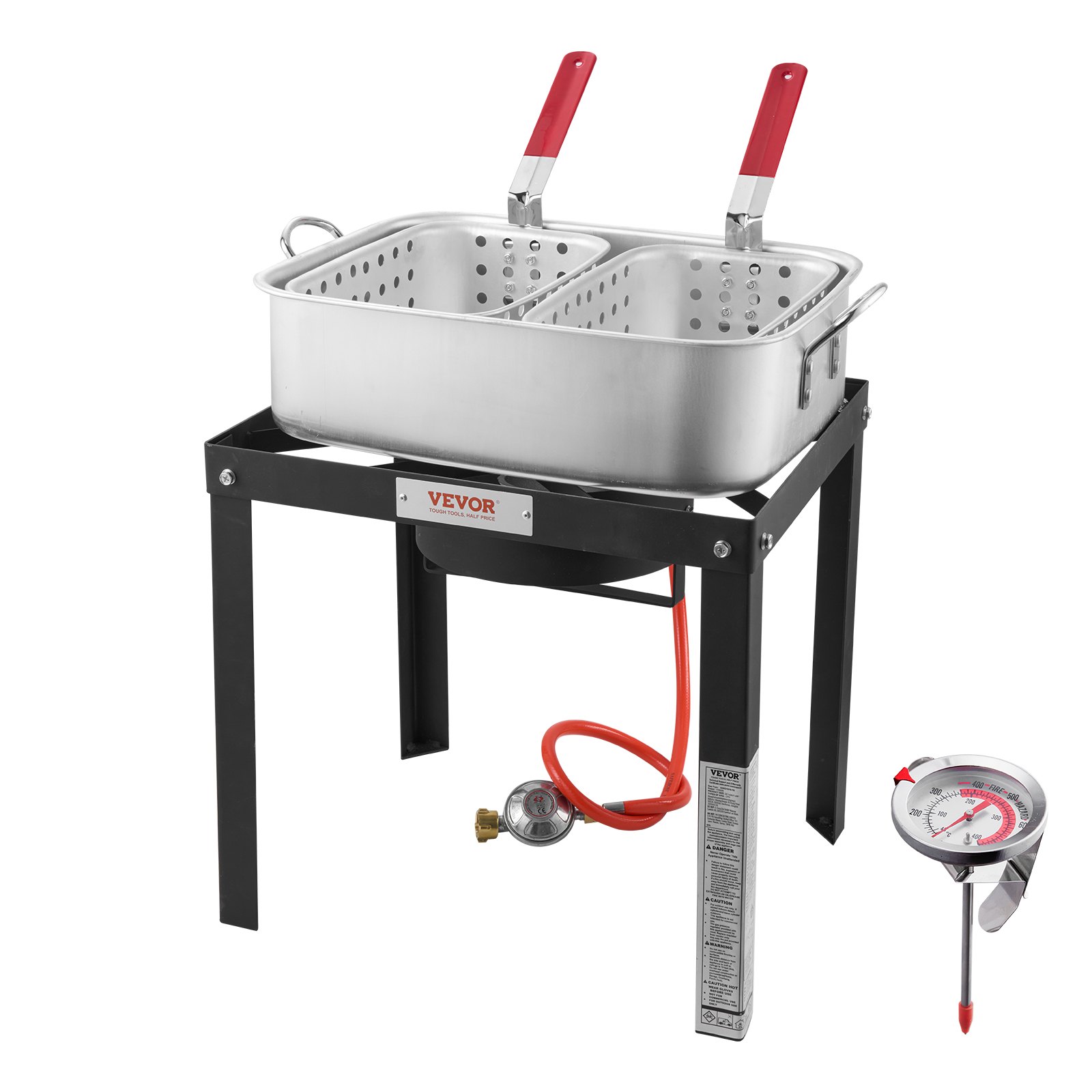 VEVOR Fisch Fritteuse Flügelfritteuse Propan-Fischfritteusen-Set 13,27 L aus Aluminium, Meeresfrüchte-Topf Outdoor mit Thermometer, Siebkorb und 58000 BTU Propanbrennern, zum Kochen im Freien