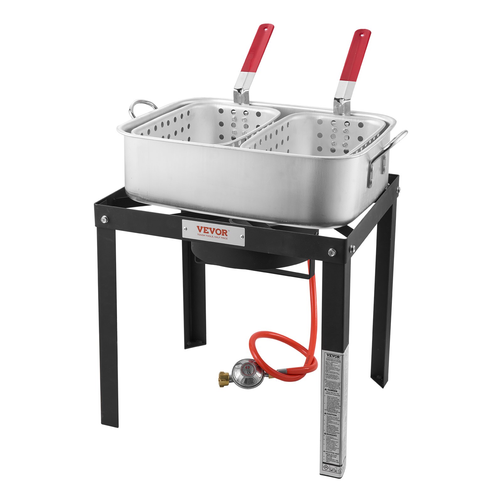 VEVOR Fisch Fritteuse Flügelfritteuse Propan-Fischfritteusen-Set 13,27 L aus Aluminium, Meeresfrüchte-Topf Outdoor mit Thermometer, Siebkorb und 58000 BTU Propanbrennern, zum Kochen im Freien