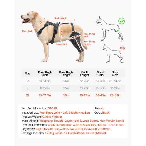 VEVOR Hundeknieorthese Bei Kreuzbandriss & Arthritis – Verstellbar, Mit Metallscharnier, Für Linkes & Rechtes Hinterbein