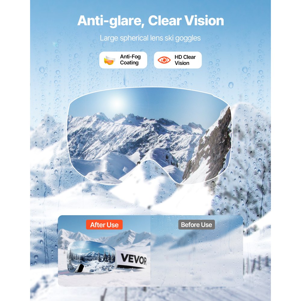 VEVOR Rahmenlose Skibrille, sphärische Linse mit rosa Revo-Beschichtung, OTG Anti-Beschlag-Schutzbrille, Motorradbrille, Motocross Brille, geeignet zum Skifahren, Skaten, Snowboarden