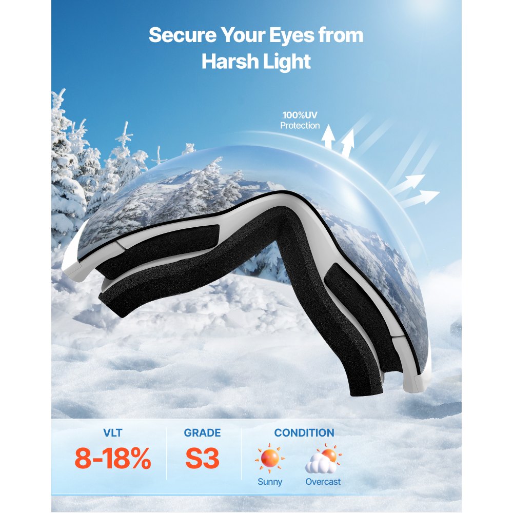 VEVOR Rahmenlose Skibrille, sphärische Linse mit rosa Revo-Beschichtung, OTG Anti-Beschlag-Schutzbrille, Motorradbrille, Motocross Brille, geeignet zum Skifahren, Skaten, Snowboarden