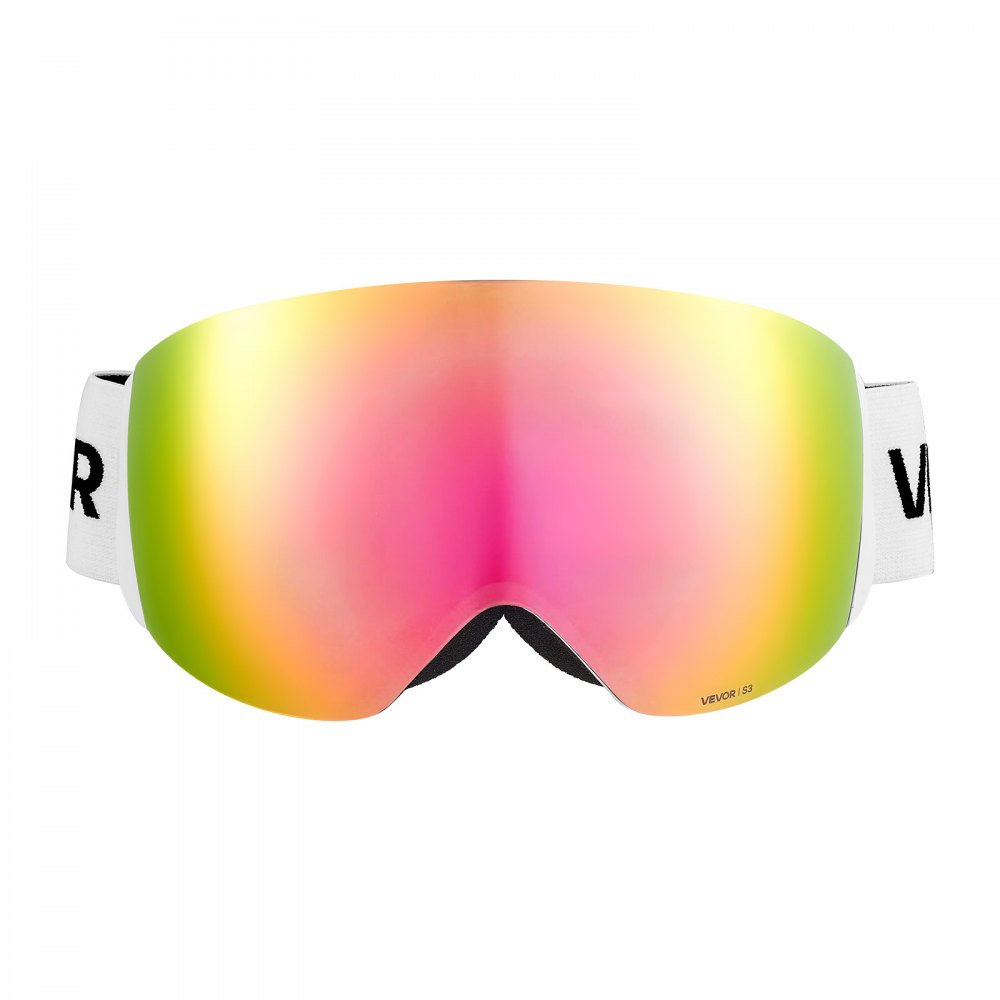 VEVOR Frameless Ski Goggles, Spherical Lens with Pink Revo Coating, OTG Anti fog Snow Goggles for Men Women Youth, TPU Frame & Ventilation Structure, Suitable for Skiing, Skating, Snowboarding