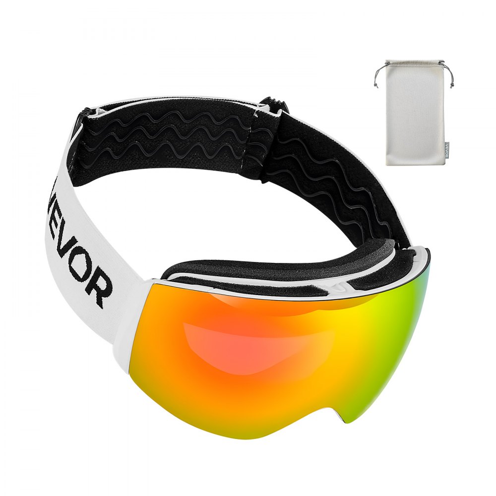 VEVOR Frameless Ski Goggles, Spherical Lens with Pink Revo Coating, OTG Anti fog Snow Goggles for Men Women Youth, TPU Frame & Ventilation Structure, Suitable for Skiing, Skating, Snowboarding