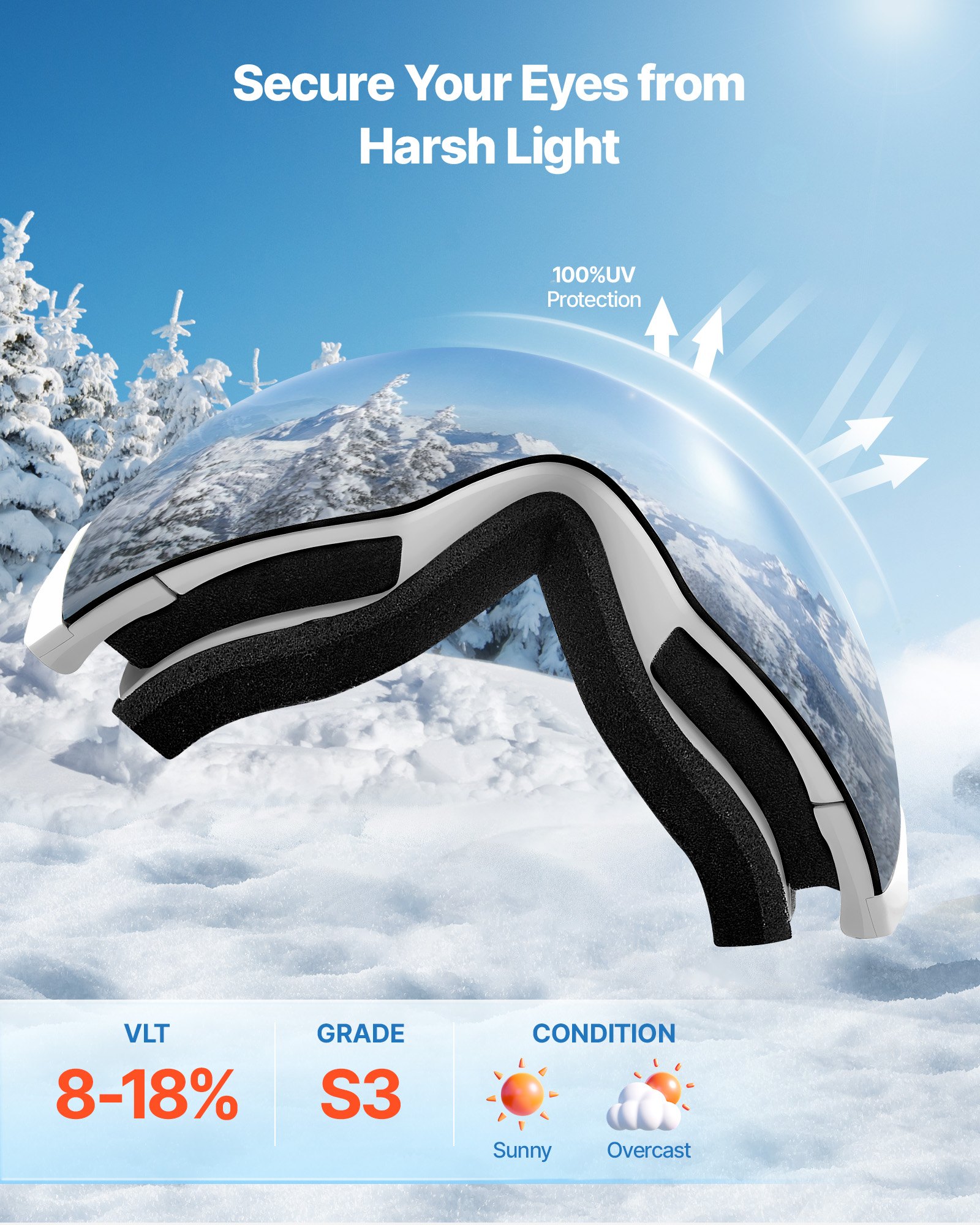 VEVOR Frameless Ski Goggles, Spherical Lens with Pink Revo Coating, OTG Anti fog Snow Goggles for Men Women Youth, TPU Frame & Ventilation Structure, Suitable for Skiing, Skating, Snowboarding