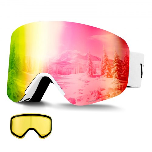 VEVOR Skibrille Rahmenlos Mit Magnetischen Wechselgläsern - Dunkelblaue Revo-Beschichtung, Für Ski & Motorrad