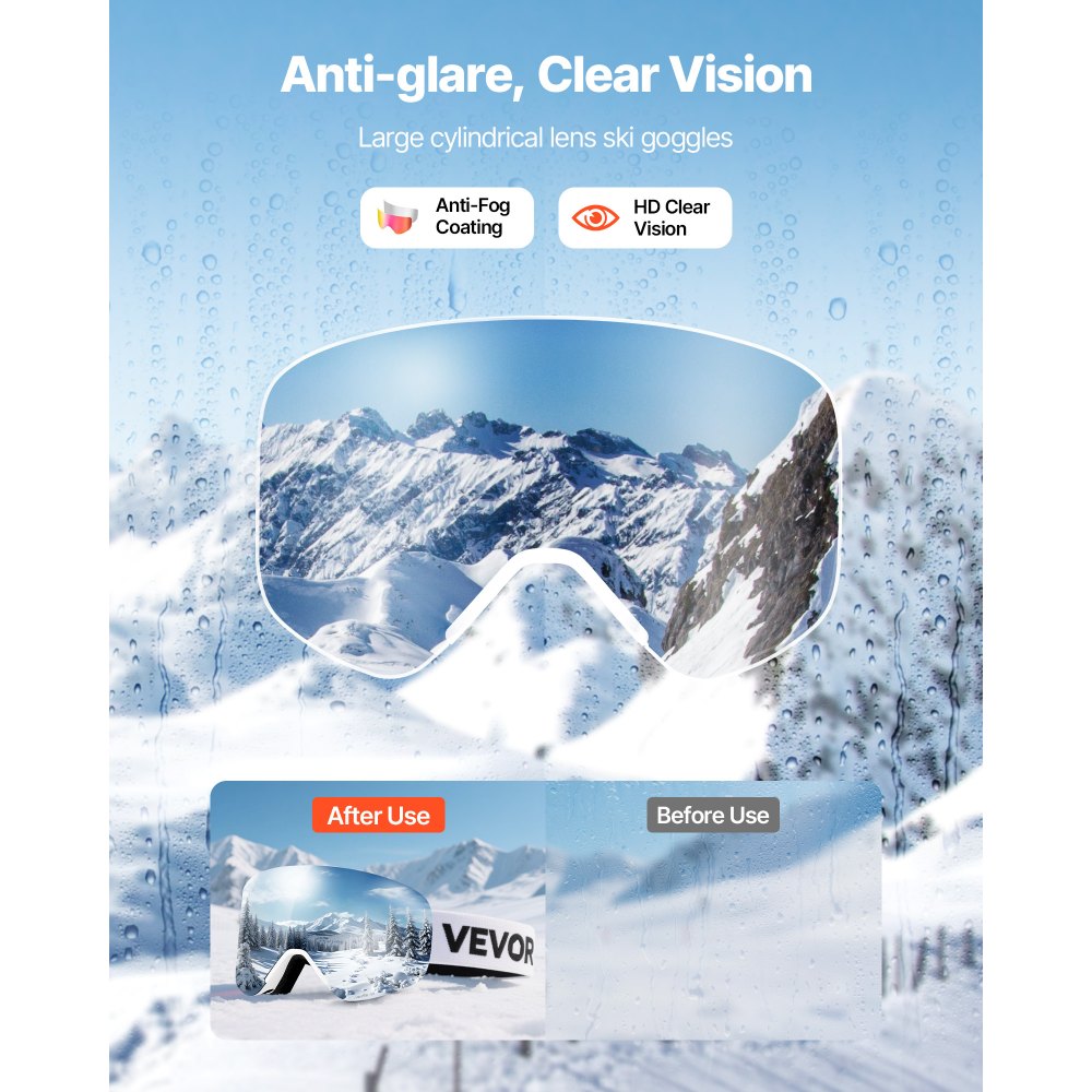 VEVOR rahmenlose Skibrille, magnetische zylindrische Linse mit rosa Revo-Beschichtung, OTG-Antibeschlag-Motorradbrille, Motocross Brille, Schutzbrille, geeignet zum Skifahren, Skaten, Snowboarden