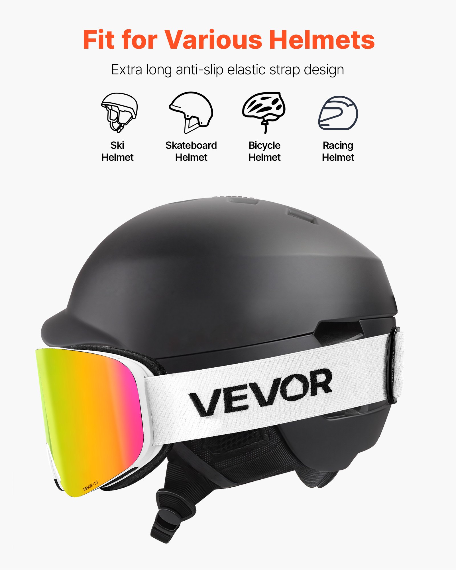 VEVOR rahmenlose Skibrille, magnetische zylindrische Linse mit rosa Revo-Beschichtung, OTG-Antibeschlag-Motorradbrille, Motocross Brille, Schutzbrille, geeignet zum Skifahren, Skaten, Snowboarden