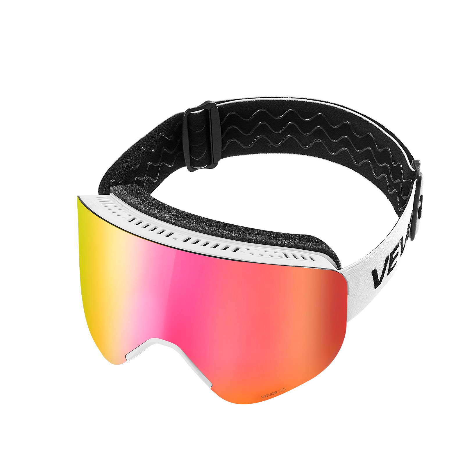 VEVOR rahmenlose Skibrille, magnetische zylindrische Linse mit rosa Revo-Beschichtung, OTG-Antibeschlag-Motorradbrille, Motocross Brille, Schutzbrille, geeignet zum Skifahren, Skaten, Snowboarden