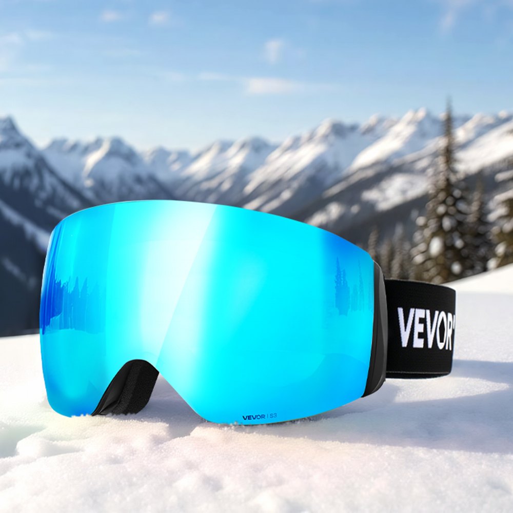 VEVOR Rahmenlose Skibrille, sphärische Linse mit blauer Revo-Beschichtung, OTG Anti-Beschlag-Motorradbrille, Schutzbrille, Motocross Brille geeignet zum Skifahren, Skaten, Snowboarden
