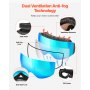 VEVOR Rahmenlose Skibrille, sphärische Linse mit blauer Revo-Beschichtung, OTG Anti-Beschlag-Motorradbrille, Schutzbrille, Motocross Brille geeignet zum Skifahren, Skaten, Snowboarden