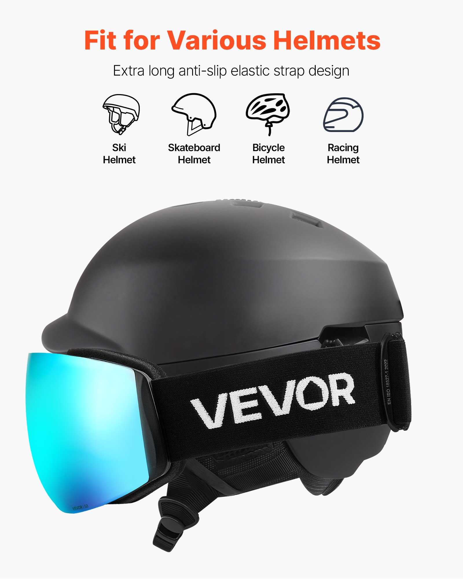 VEVOR Frameless Ski Goggles, Spherical Lens with Blue Revo Coating, OTG Anti fog Snow Goggles for Men Women Youth, TPU Frame & Ventilation Structure, Suitable for Skiing, Skating, Snowboarding