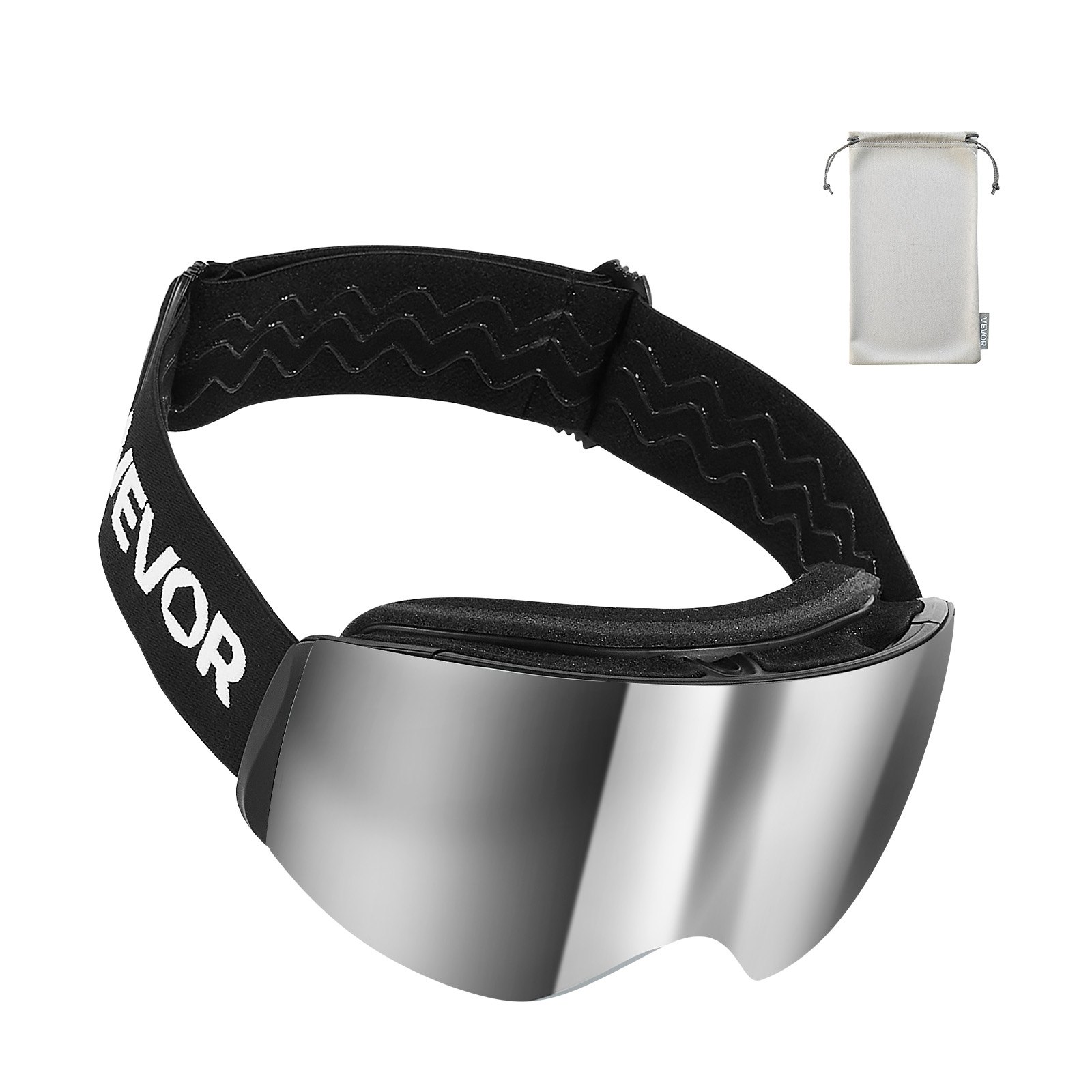 VEVOR Rahmenlose Skibrille, sphärische Linse mit Silver Mirror Revo-Beschichtung, OTG Anti-Beschlag-Motocross-Brille, Motorradbrille, Crossbrille, Schutzbrille, für Skifahren, Skaten, Snowboarden