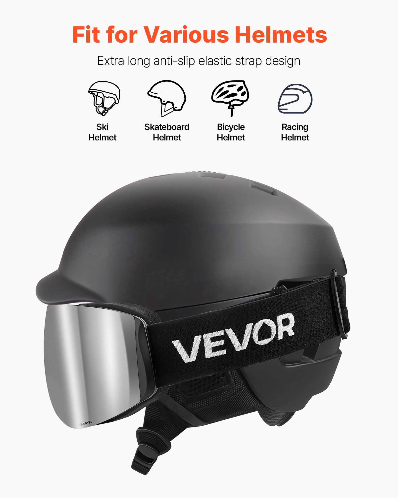 VEVOR Frameless Ski Goggles, Spherical Lens with Silver Mirror Revo Coating, OTG Anti fog Snow Goggles for Men Women, TPU Frame & Ventilation Structure, Suitable for Skiing, Skating, Snowboarding