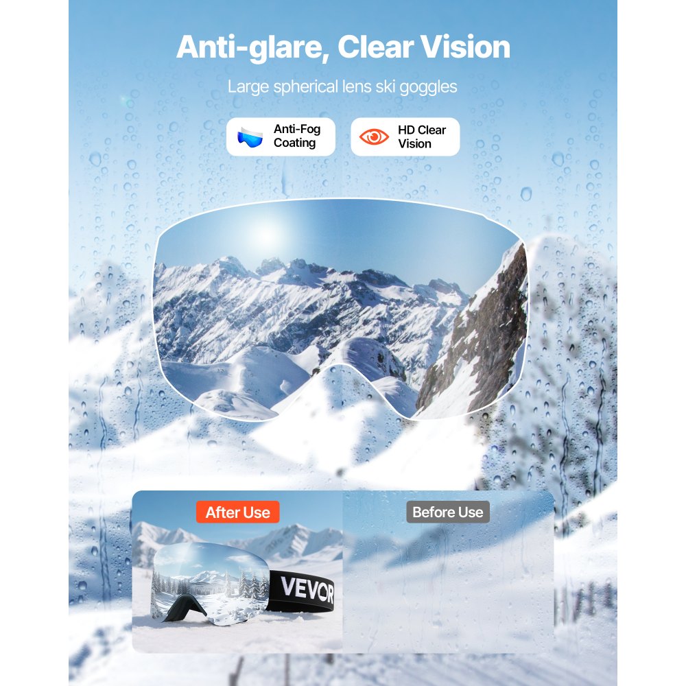 VEVOR Skibrille Rahmenlos, magnetische Zylinderlinse mit dunkelblauer Revo-Beschichtung, Motocross Brille, Motorradbrille, Schutzbrille, geeignet zum Skifahren, Snowboarden, Radfahren