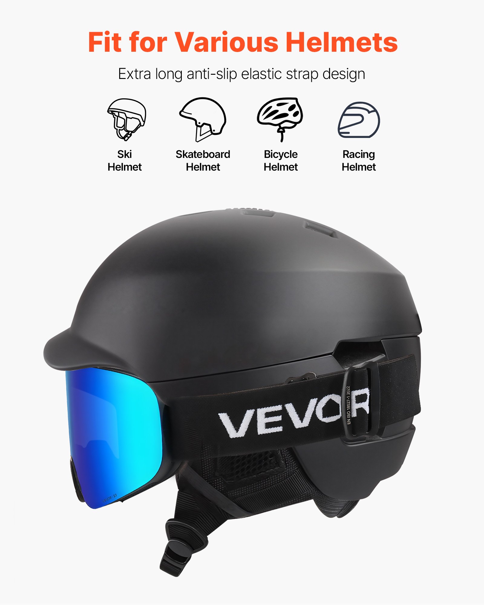 VEVOR Skibrille Rahmenlos, magnetische Zylinderlinse mit dunkelblauer Revo-Beschichtung, Motocross Brille, Motorradbrille, Schutzbrille, geeignet zum Skifahren, Snowboarden, Radfahren