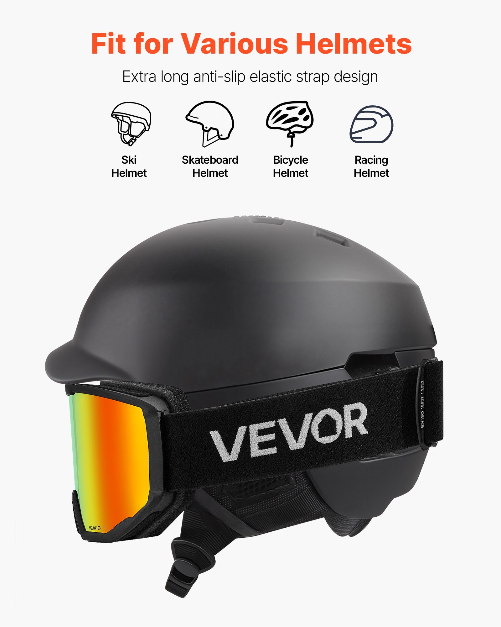 VEVOR Skibrille, zylindrische Linse mit orangefarbener Revo-Beschichtung, OTG-Antibeschlag-Motocross Brille, TPU-Rahmen und Belüftungsstruktur, Motorradbrille für Skifahren, Snowboarden, Radfahren