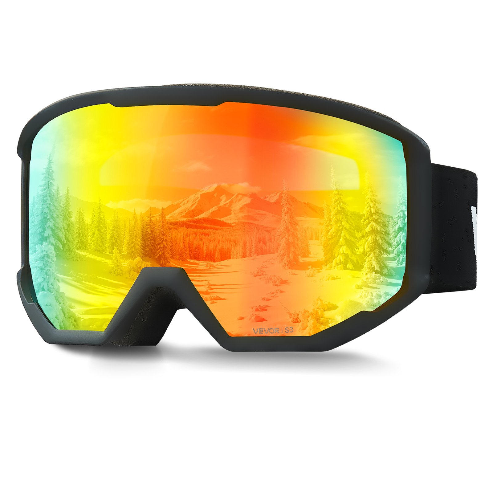 VEVOR Ski Goggles, Cylindrical Lens with Orange Revo Coating, OTG Anti fog Snow Goggles for Men Women Youth, TPU Frame & Ventilation Structure, Suitable for Skiing, Skating, Snowboarding, Cycling