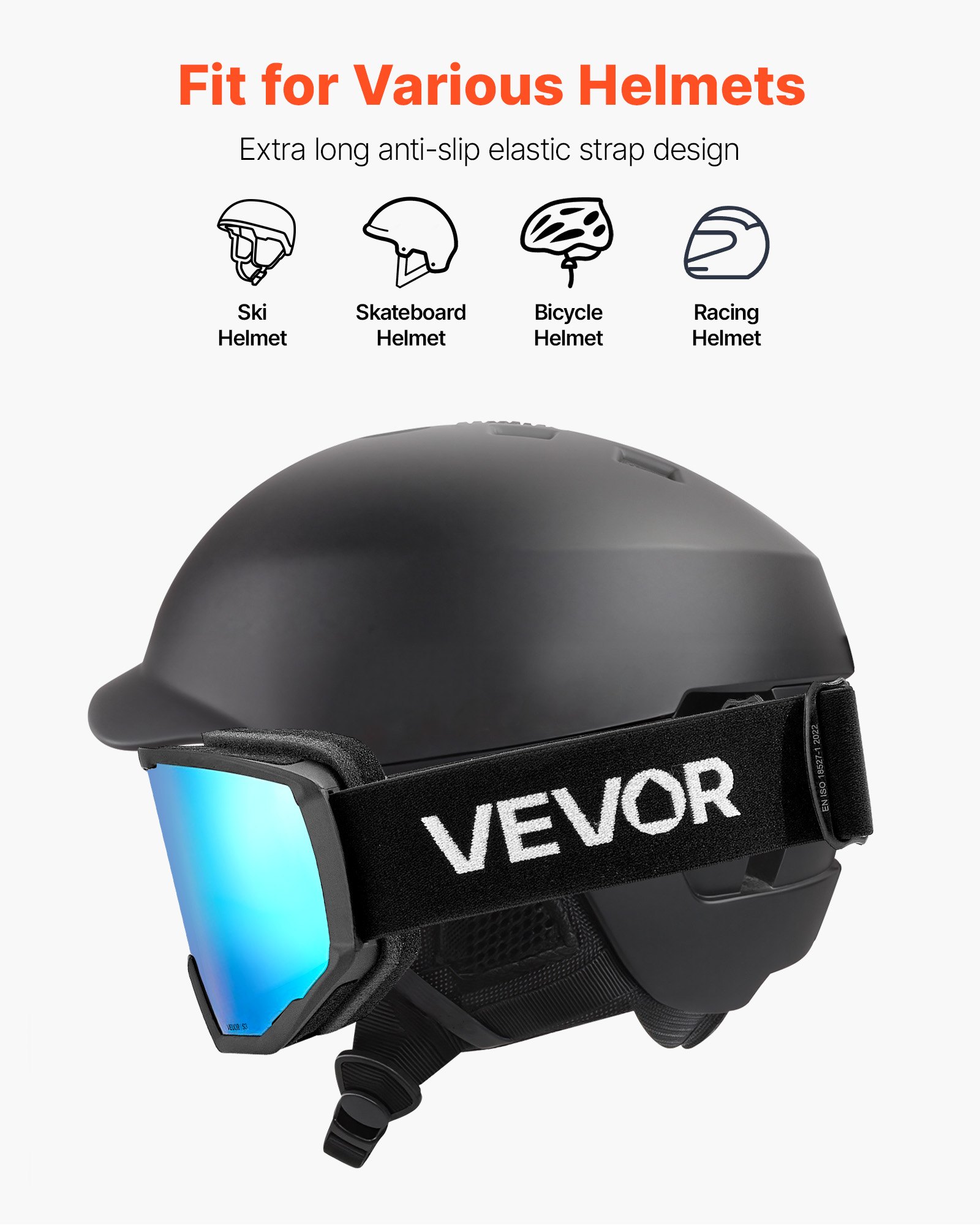 VEVOR Skibrille, zylindrische Linse mit eisblauer Revo-Beschichtung, OTG-Antibeschlag-Motocross Brille, TPU-Rahmen und Belüftungsstruktur, Motorradbrille für Skifahren, Snowboarden, Radfahren