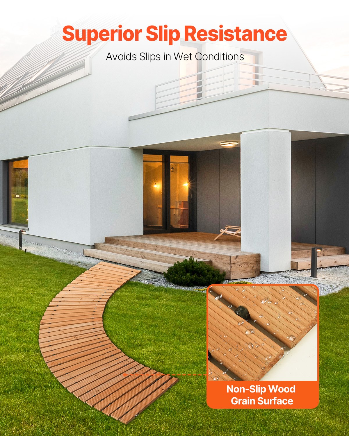 VEVOR Roll-Up Garden Path 253x43 cm, Roll-Up Wooden Path, Cedar Wood Walkway with Wire Rope Connection, Wooden Step, Garden Step, Decorative Stepping Stones for the Promenade, Backyard, Patio