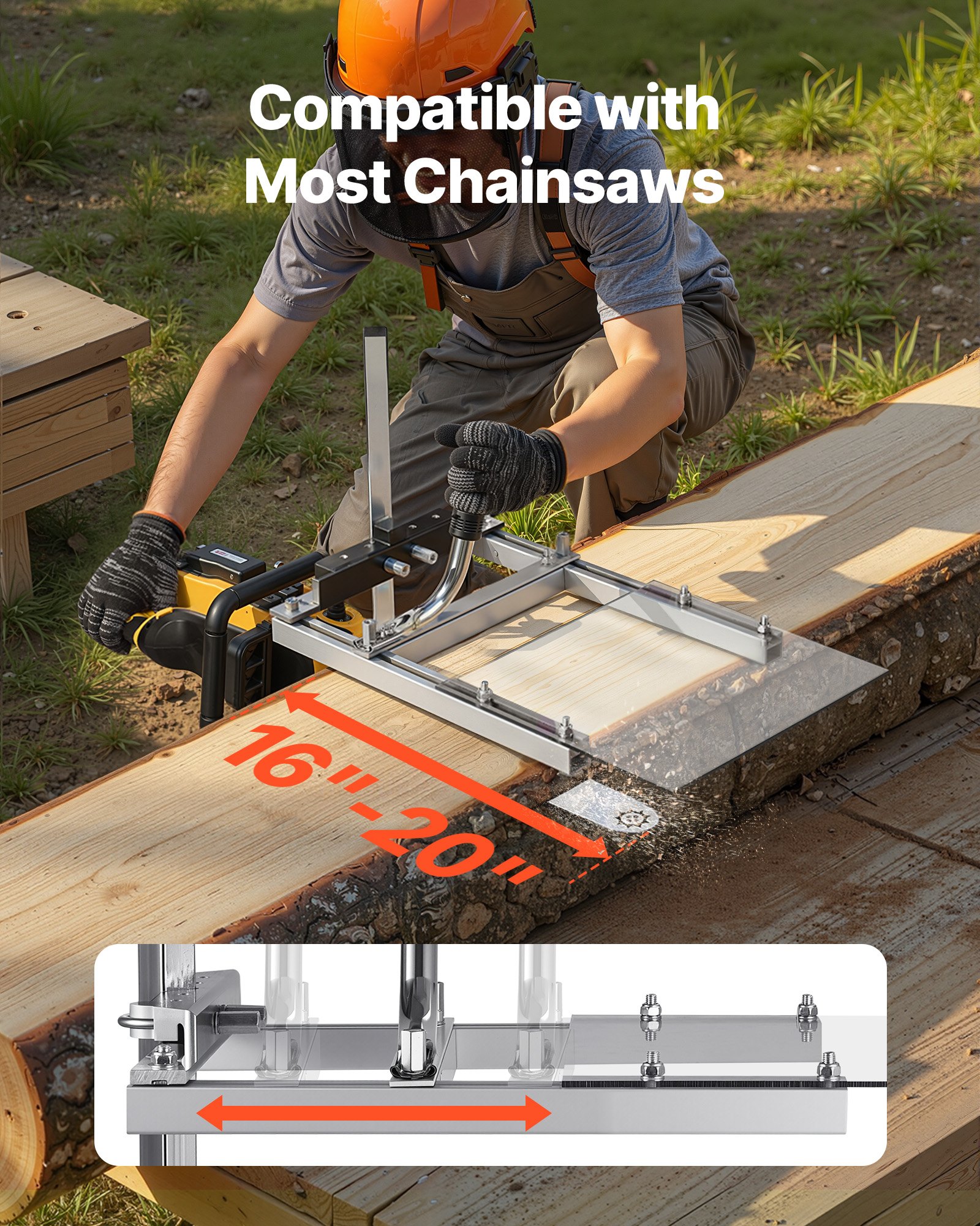 VEVOR Chainsaw Mill, Portable Sawmill Fits 41-51 cm Planking Milling Bar, Lumber Cross Cutting Guide Chain Saw with Shield, 0.2-11.81 in Cutting Thickness, Timber Chainsaw Mill Kit for Woodworkers