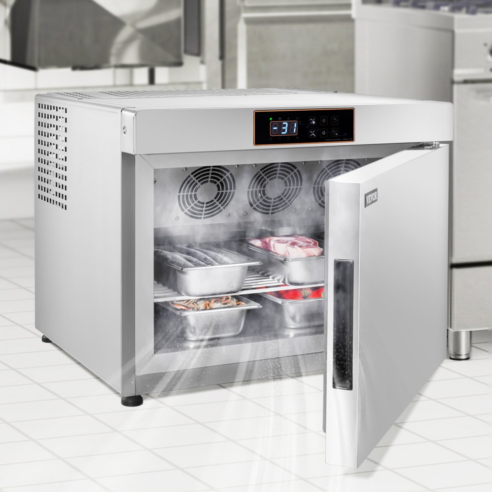 VEVOR kommerzieller Schockfroster 32 L Schockkühler mit 4 x 1/3 Tabletts, Schockkühler mit Kühl- und Gefriermodi, Edelstahl-Schockfroster für Lebensmittel für Restaurants Meeresfrüchte