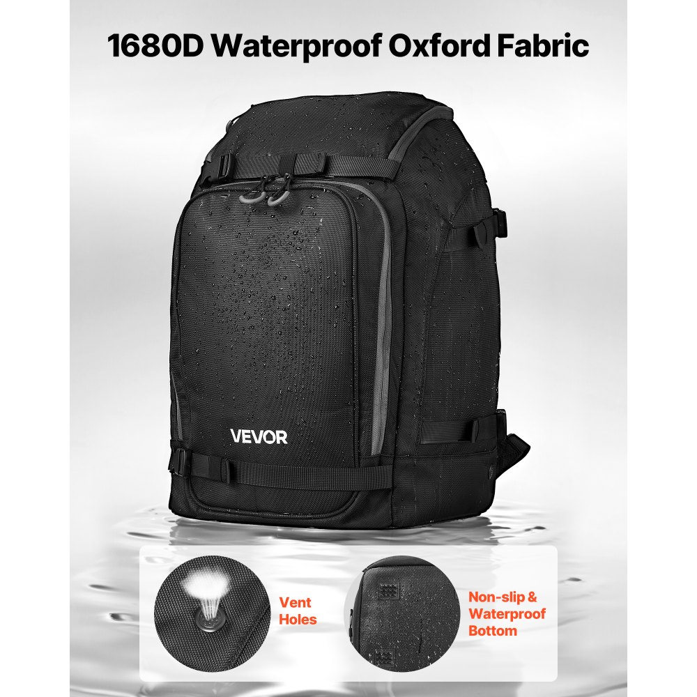 VEVOR Skitasche, 55 L, Reiserucksack für Snowboardstiefel, Skischuhtasche aus strapazierfähigem 1680D Oxford, Skisack für Ski, Snowboard, Helm, Schutzbrille, Handschuhe, Zubehör (schwarz)