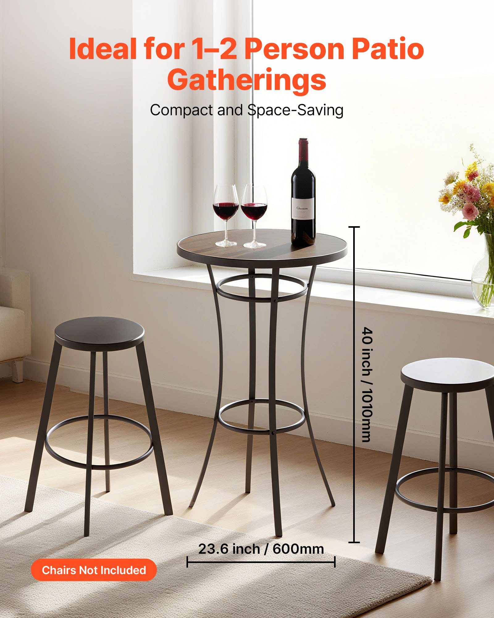 VEVOR Bartisch, 600 x 600 x 1000 mm, Bistrotisch, Stehtisch mit Metallgestell, Runde Esstische, Küchentisch, Tresentisch, Partytisch, Gartenmöbel für Balkon, Garten, Poolrand