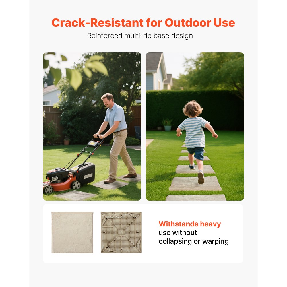 VEVOR Trittsteine Garten, 16 Stk., 395x395 mm, dekorative Gehwegplatte mit Pfählen, Kunststoff-Wegepflaster, Steinplatte aus Kunststoffharz PC, Steinoptik für Rasen, Terrassenlandschaft, Beige