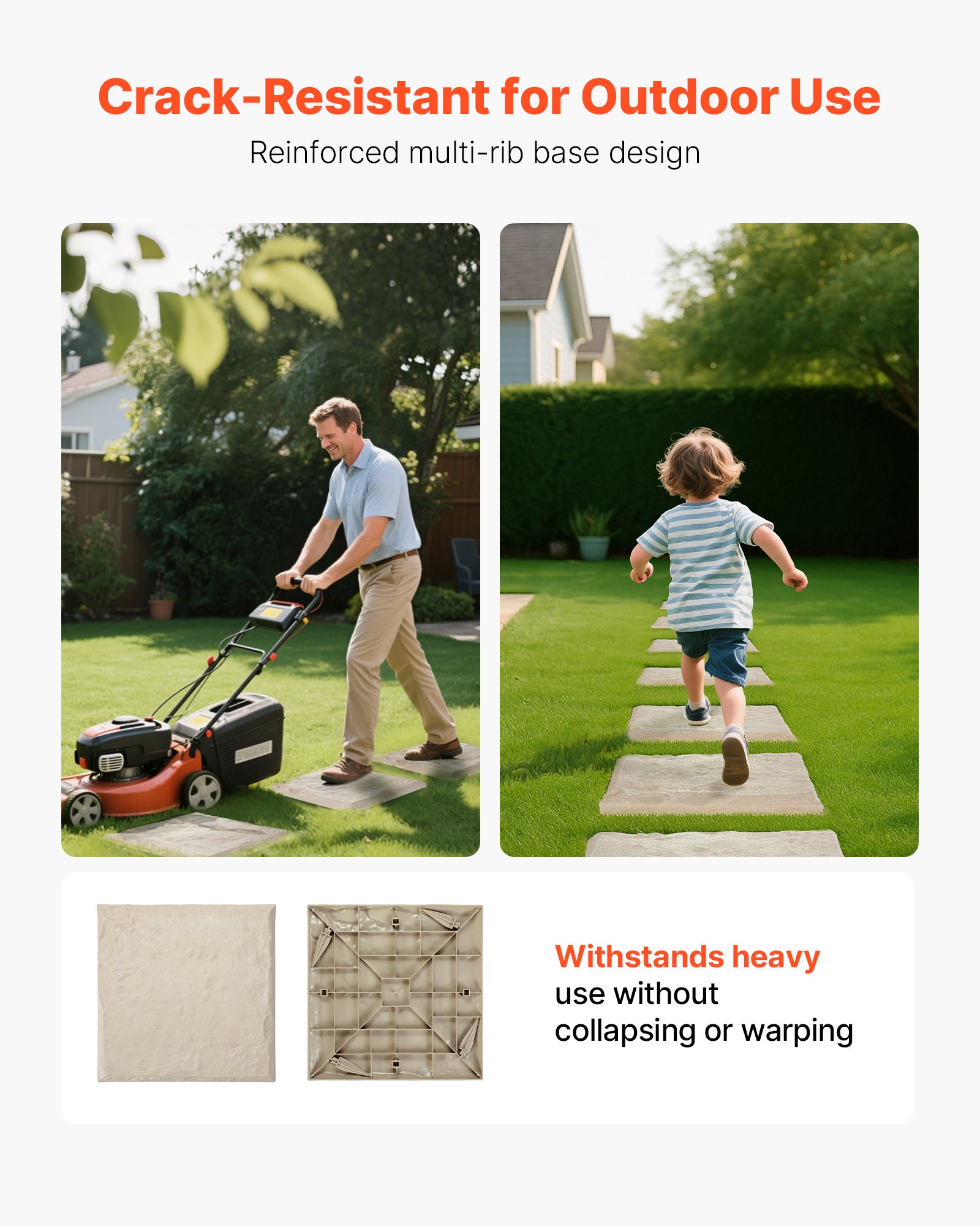 VEVOR Trittsteine Garten, 8 Stk., 395x395 mm, dekorative Gehwegplatte mit Pfählen, Kunststoff-Wegepflaster, Steinplatte aus Kunststoffharz PC, Steinoptik für Rasen, Terrassenlandschaft, Beige