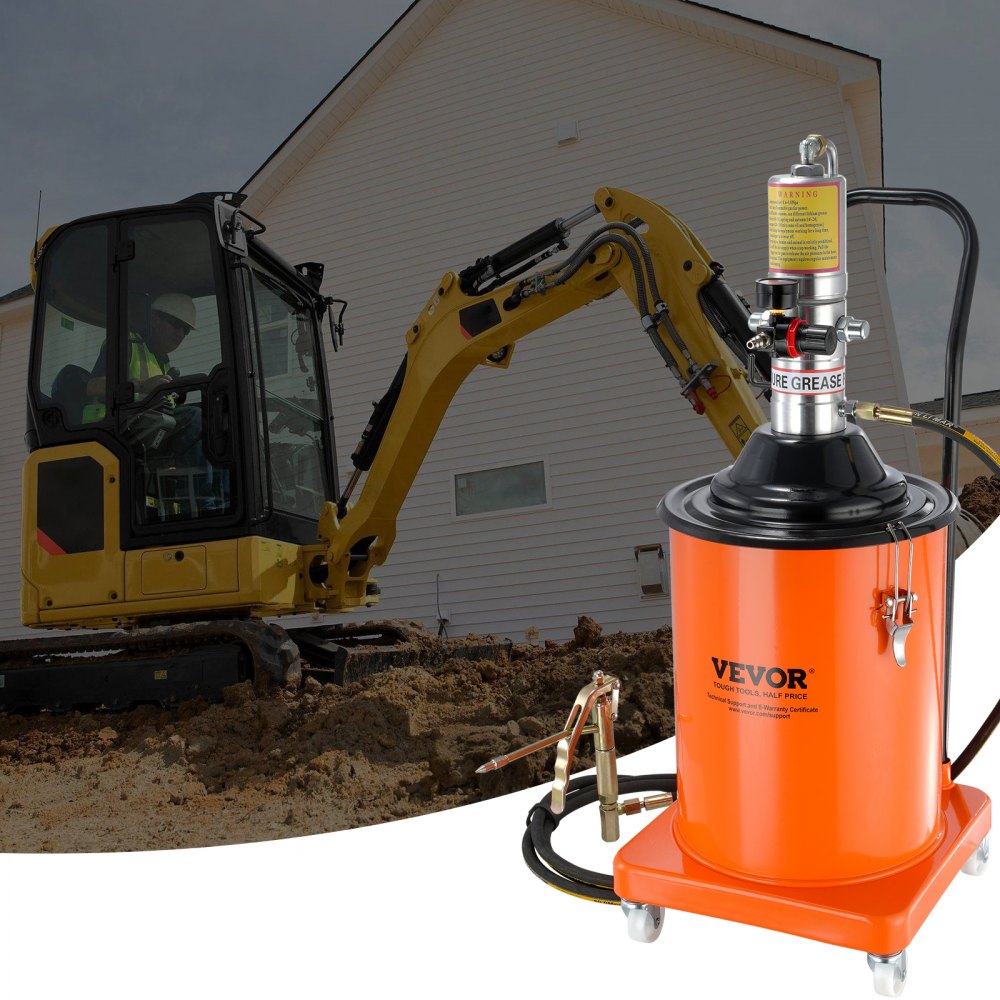 VEVOR Fettpumpe 20L Luftbetriebene Fettpumpe 0,6–0,8 MPa Aluminiumdruckguss-Pumpe -20-100℃ Betriebstemperatur, Pneumatische Fettpumpe NPT-Anschluss Schmierfettpumpe Geeignet für 0-3# Fett