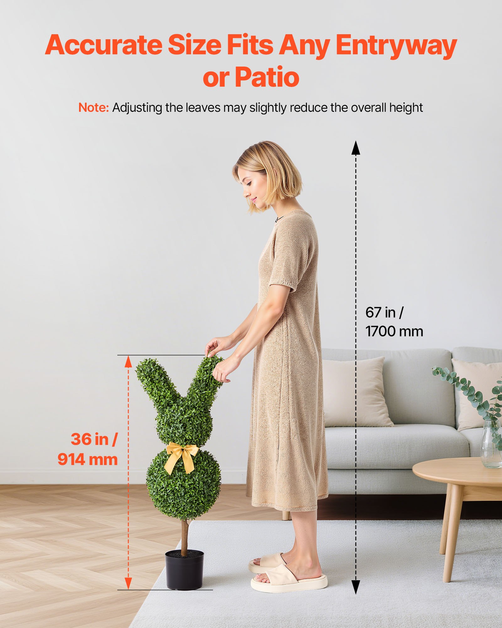 VEVOR Künstlicher Formschnittbaum in Hasenform, 2er-Set, 914 mm, Kunst-Buchsbaumkugel, einfache Montage für Dekoration, Veranda, Außenterrasse, Garten, Balkon, Hinterhof, Innenbereich