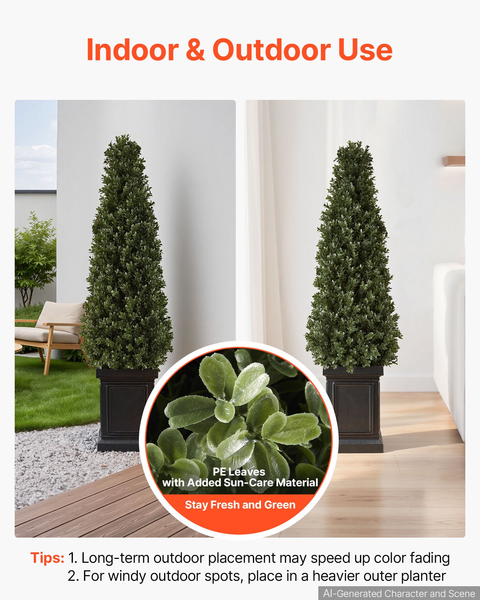 VEVOR Künstliche Pflanze 2 Stk. Künstlicher Buchsbaum mit PP-Topf 1000mm, Dekopflanze für Wohnzimmer Balkon Büro Veranda Garten Terrase, UV-Beständig, Kunstbaum aus PE, Naturgetreu, Indoor & Outdoor