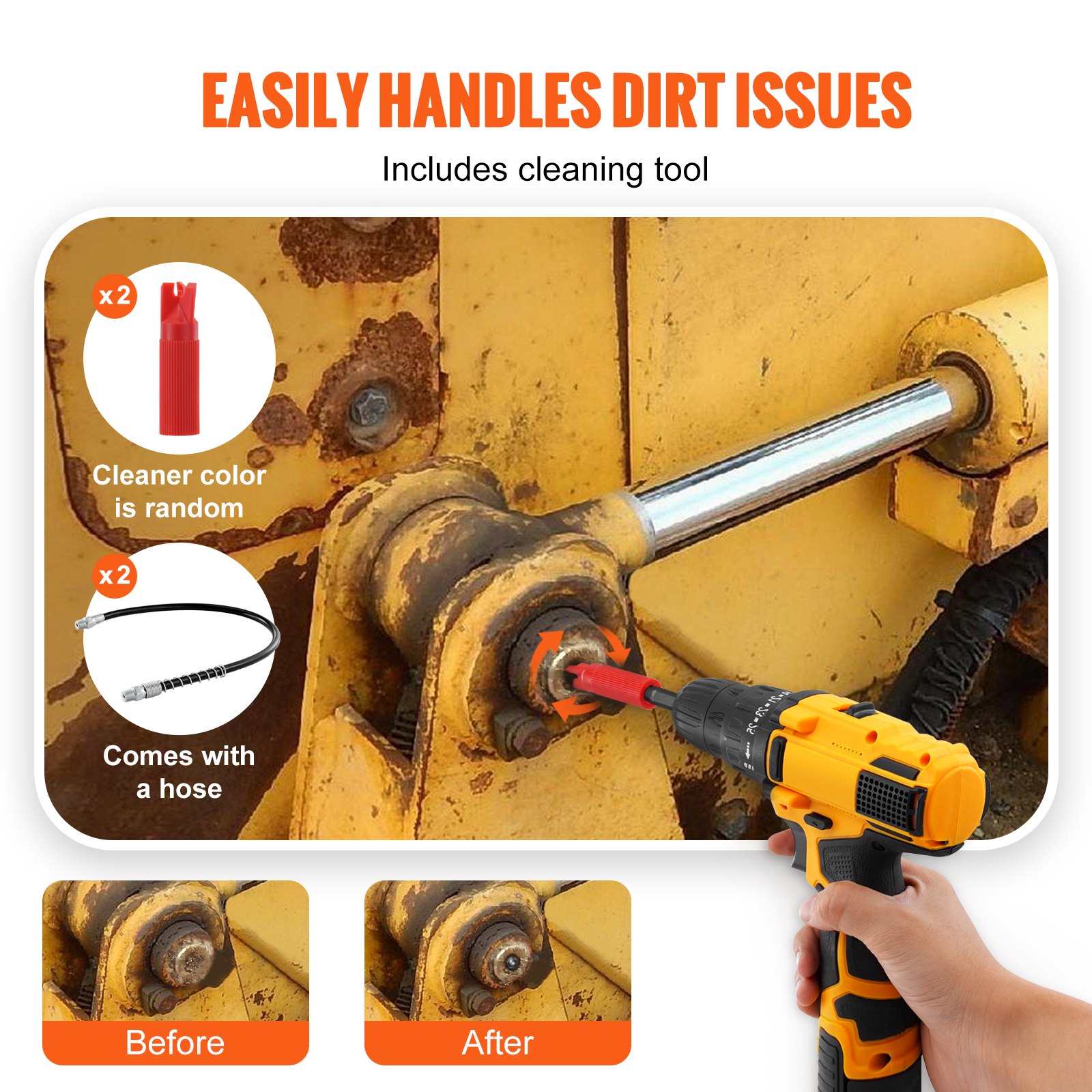 VEVOR Grease Gun Coupling, 2-Pack, 10,000 PSI High Pressure, 3-Jaw Locking, Quick-Release Grease Gun Tip with Hose/Zerk Fitting Cleaner/Leak-Proof Cap, Compatible with All Grease Guns with 1/8-Inch NPT Connections