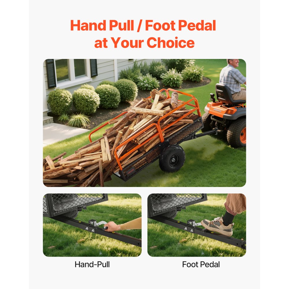 VEVOR Garden Utility Trailer, 22 Cu. Ft. & 725 kg, ATV UTV Trailer, Tow Behind Steel Dump Trailers, Removable Rear Panel, Heavy Duty Pull Behind Yard Trailers for Lawn Mower Tractor Garden Waste